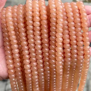 Peach-colored translucent chalcedony abacus-shaped loose beads for DIY jewelry