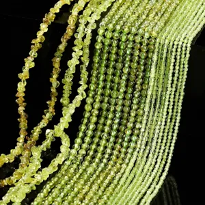 Natural peridot gemstone beads collection in chips and round shapes for DIY jewelry making