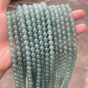 Natural light green celadon jade chalcedony round loose beads for DIY jewelry making