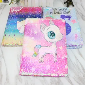 Reversible sequin plush notebook with cute unicorn and mermaid designs for diary writing.
