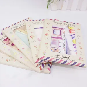 Close-up detail of aesthetic vintage postcards featuring floral patterns and envelope style