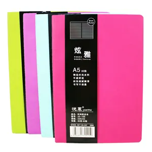 Colorful A5 soft leather notebook with ruled pages, premium portable journal for office use.
