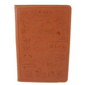 Bruin leren A5 notitieboek dagboek met schattig reliëf doodle omslag ontwerp kantoor