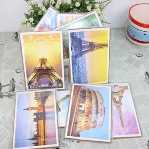 Vintage city scenery postcards featuring Eiffel Tower and world landmarks set