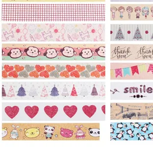 Lot de rubans washi colorés avec motifs de dessins animés et cœurs
