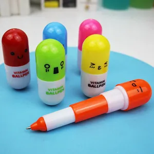 Cute Cartoon Smile Face Pill Capsule Retractable Ballpoint Pen Plastic Multi Color Vitamin Novelty Stationery For Office Students Gift