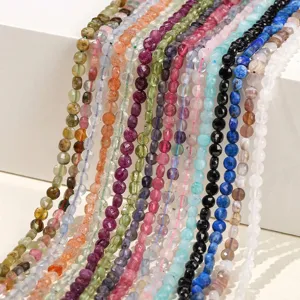 Natural Stone Crystal Faceted Round Beads For DIY Jewelry Making Small Flat Beads Loose Strand Wholesale Accessories
