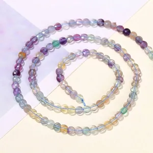 4mm multi-color natural fluorite faceted flat round beads for DIY jewelry making crafts