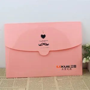Pink A4 accordion folder document bag with cute mustache design for school and office.