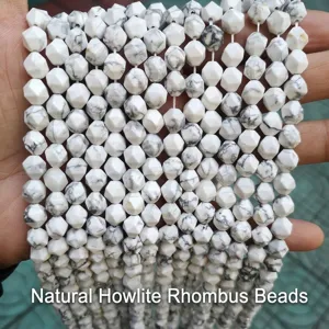 Detailed view of natural white turquoise faceted rhombic beads for bracelet making