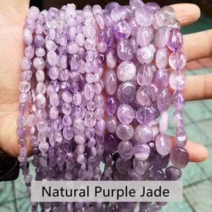 Detailed view of natural irregular purple amethyst beads for DIY jewelry accessories