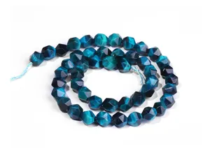 High quality faceted blue tiger eye loose beads showing natural chatoyancy for jewelry making