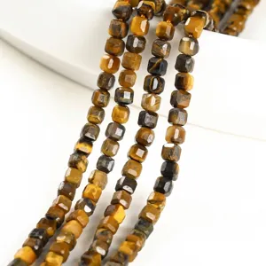 Natural yellow tiger eye square cube stone beads for DIY jewelry making accessories