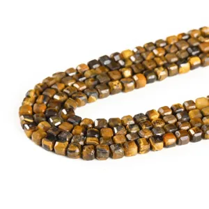 Natural yellow tiger eye stone cube beads for DIY jewelry making, square sugar cube strand