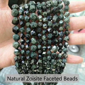 Close-up view of natural faceted Kambaba Jasper rhombus beads for DIY jewelry making