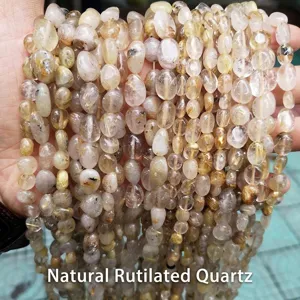 Natural golden rutilated quartz irregular nugget beads for DIY jewelry making crafts