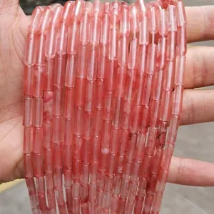 4x13mm pink crystal cylindrical tube loose beads for DIY jewelry making held in hand