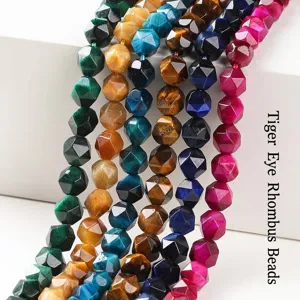 Natural Rhombus Faceted Tiger Eye Stone Loose Beads For DIY Bracelet Necklace Colorful Gemstone Jewelry Making Beads Strand