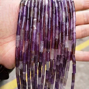 Natural purple amethyst quartz tube beads 4x13mm cylindrical loose gemstone beads.