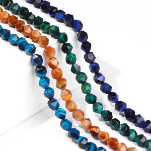 Faceted tiger eye rhombus beads in vibrant colors for DIY jewelry making accessories