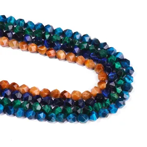 Multi-color faceted rhombus tiger eye stone beads for DIY jewelry making accessories