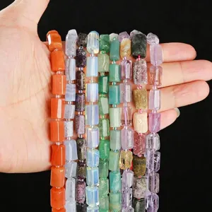 Multi-colored 8x11mm faceted cylindrical gemstone beads for DIY jewelry making