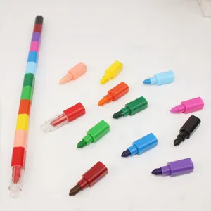 Vista dei 12 pastelli a cera quadrati impilabili a forma di mattoncini per il disegno creativo