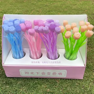 Cute rose flower gel pens set, color-changing silicone signature pens for students stationery.