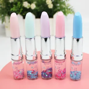 Cute lipstick shaped liquid glitter gel pens, creative colorful quicksand student signature pens.