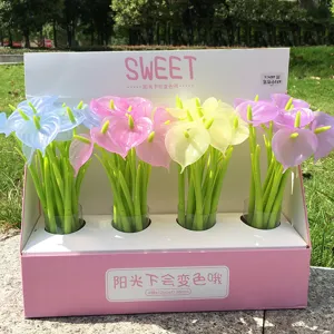 Cute silicone flower gel pens set, creative color-changing stationery for students and writing.