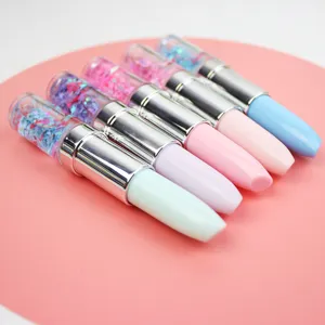 Cute lipstick shape gel pen with colorful quicksand sequins, smooth writing black ink stationery.