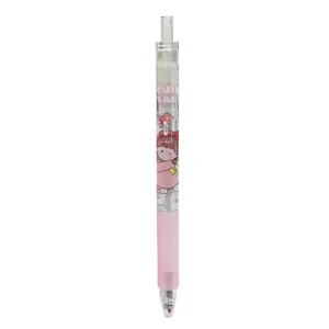 Cute transparent retractable 0.5mm black gel pen featuring a kawaii girl cartoon design