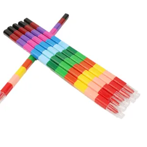 Creativi pastelli a cera impilabili in 12 colori per bambini, ideali per colorare e disegnare.