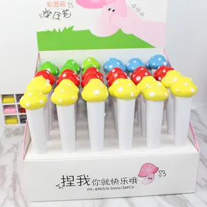 Cute slow rebound mushroom gel pen detail, soft stress relief stationery for students.