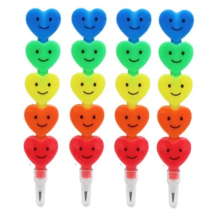 Colorful stacking heart pencils with cute smiley faces, non-sharpening student stationery set