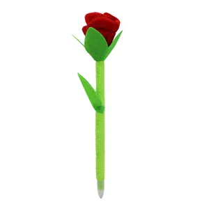 Penna a sfera creativa in peluche a forma di rosa rossa con stelo verde