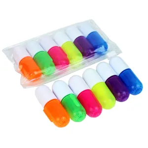 Mini pill highlighter set, cute 6 colors markers with clear pouch for student office study.