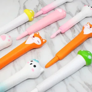 Cute slow rebound squishy cat fox gel pens set, novelty stress relief stationery for students.