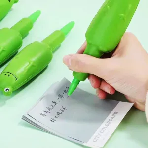 Slow rebound cute green vegetable gel pen close-up, perfect stress-relief stationery for students.