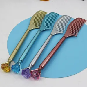 Juego de cuatro bolígrafos de gel con forma de peine y diamantes decorativos de color