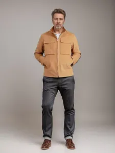 Chaqueta de trabajo casual para hombre con solapa lisa abrigo con cremallera entera