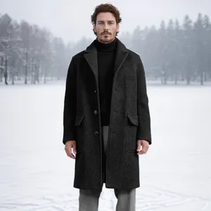Herren Britischer Stil Langer Wollmantel Einreihig Revers Einfarbig Business Casual Trenchcoat Oberbekleidung Für Den Herbst