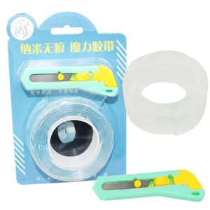 Nano magic double-sided transparent tape set with utility knife for home organization and hanging.