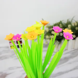 Penna Gel Creativa a Forma di Pianta Carina in Plastica Morbida Fiore Germoglio Con Cappuccio Penna Inchiostro Scrittura per Studenti Scuola Ufficio