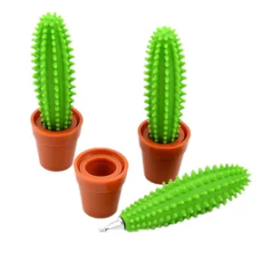 Penna a sfera creativa a forma di cactus verde con un mini portapenne da scrivania marrone