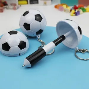 Cute Retractable Soccer Ball Ballpoint Pen With Keychain Mini Portable Pocket Pen Blue Ink Stationary Birthday Party Favors Gift For Students Kids