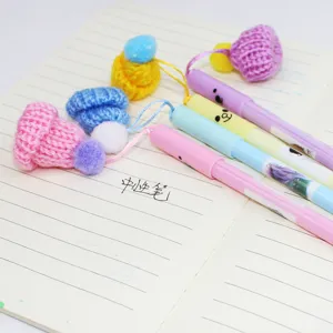 Cute creative neutral pen with knit hat pendant student lovely stationery writing supply