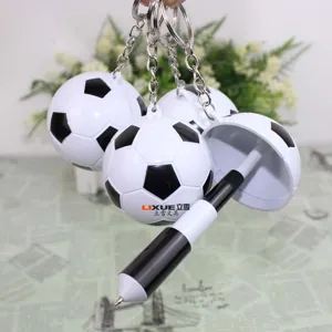 Creative cute soccer ball shaped ballpoint pen keychain portable mini retractable pen.