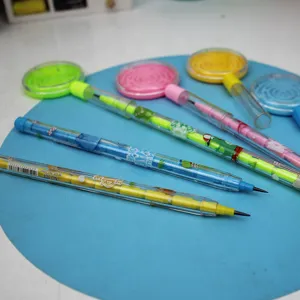Creative stacking point pencils with funny maze top cap, colorful refillable bullet pencils.