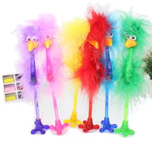 Penna a sfera con piuma colorata e base a ventosa, simpatico design animale per articoli di cancelleria.